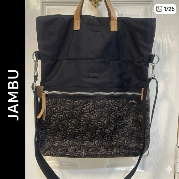 Jambu & Co Black and Brown Leaf Design 3 Way Crossbody Messenger Bag - Picture 15 of 16